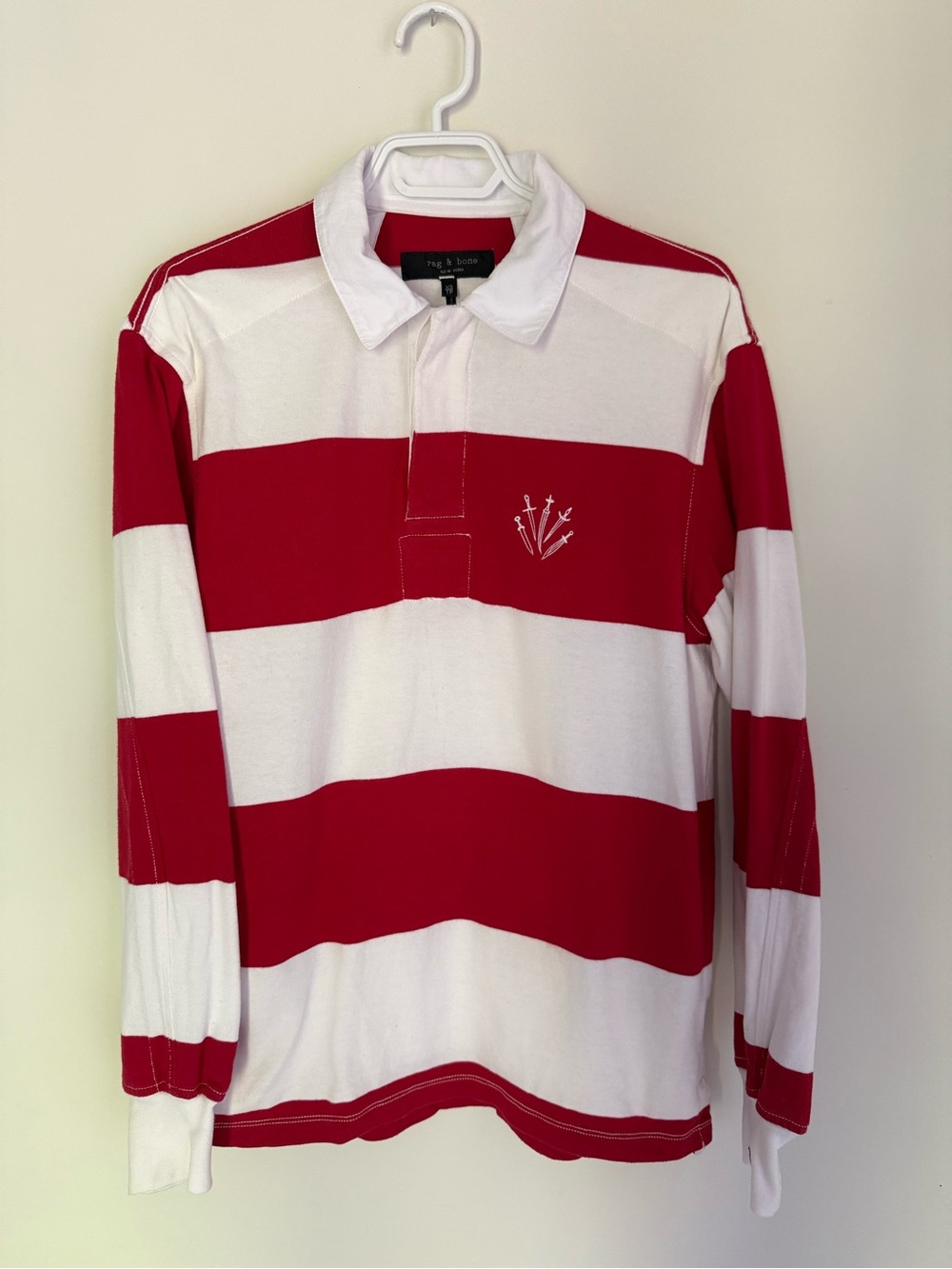 Rag & Bone Men’s Red/Ivory Regular Fit Rugby Polo Shirt Size XS